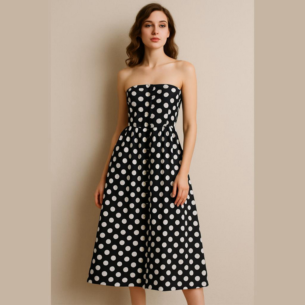 Modern Love Black White Polka Dot Strapless Mini Dress